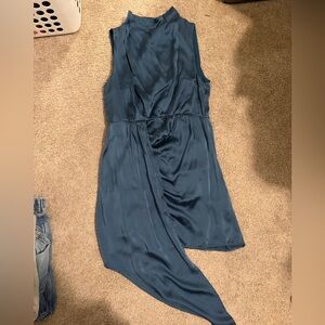 Anthropologie Asymmetrical Satin Dress in Deep Blue